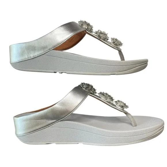 FitFlop Galaxy Thong Sandal Womens Shoe Size 8 Jeweled Metallic Silver Comfort