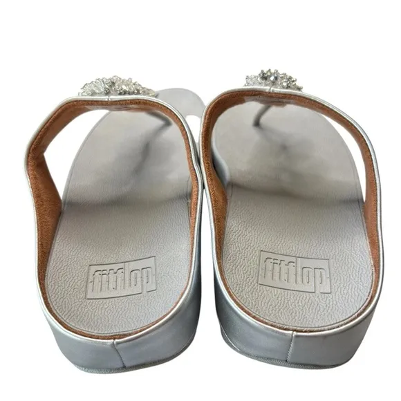 FitFlop Galaxy Thong Sandal Womens Shoe Size 8 Jeweled Metallic Silver Comfort