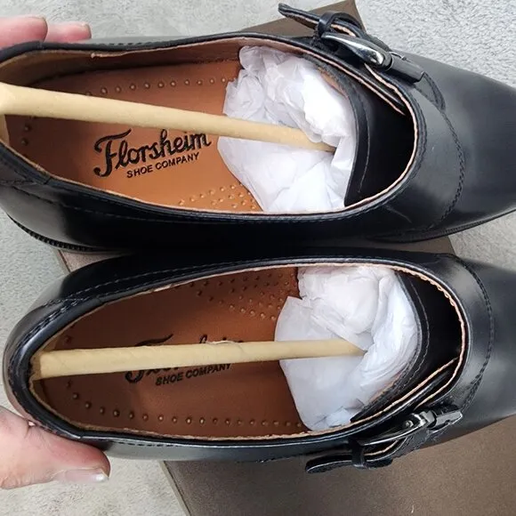 Florsheim Shoes Mens Size 8 EEE Black Leather Single Buckle Monk Strap *NWT*