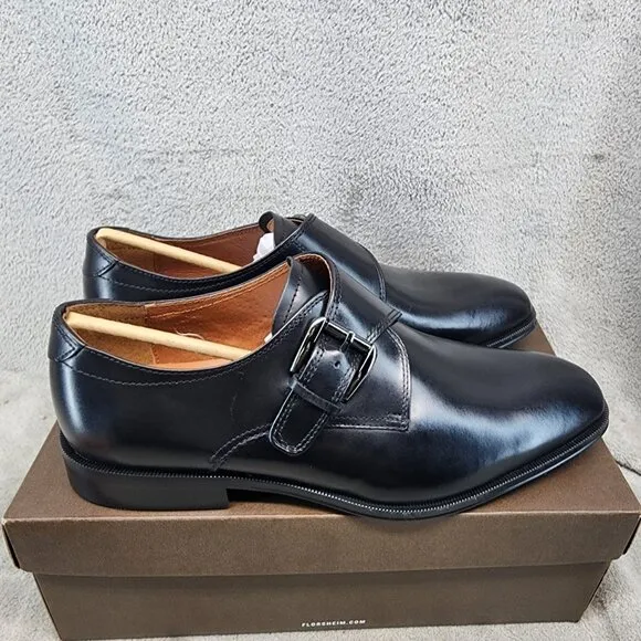 Florsheim Shoes Mens Size 8 EEE Black Leather Single Buckle Monk Strap *NWT*