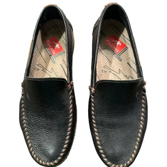 Fluchos Neo Black Brown Leather Slip on‎ Loafers 7882 Men's EU 41 Excellent