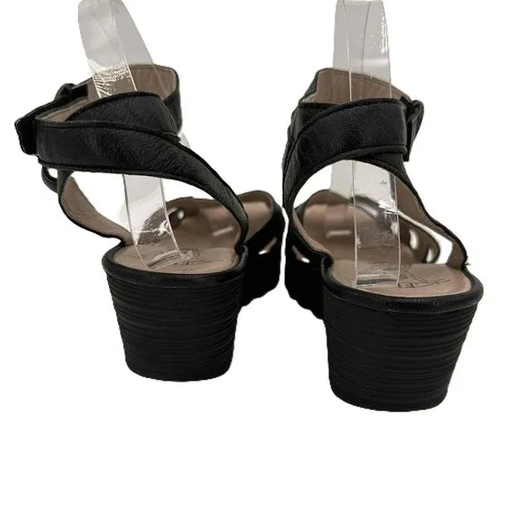 Fly London Yrat 021 Black Ankle Strap Buckle Closure Wedge Sandals Size 41 EU