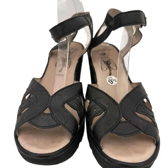 Fly London Yrat 021 Black Ankle Strap Buckle Closure Wedge Sandals Size 41 EU