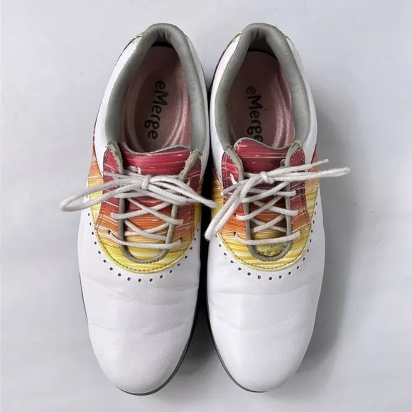 Foot Joy eMerge White Rainbow Leather Lace Up Comfort Womens Golf Shoes Size 7 M