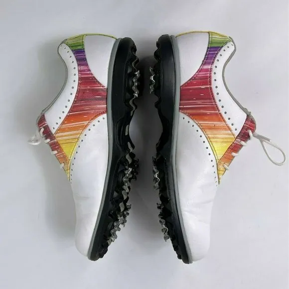 Foot Joy eMerge White Rainbow Leather Lace Up Comfort Womens Golf Shoes Size 7 M