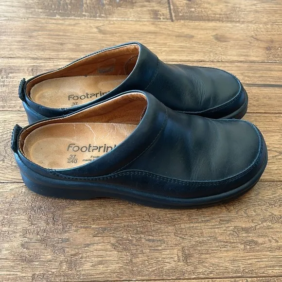 Footprints by Birkenstock Ashby Black Leather Clogs Mules Comfort Shoes Size 37