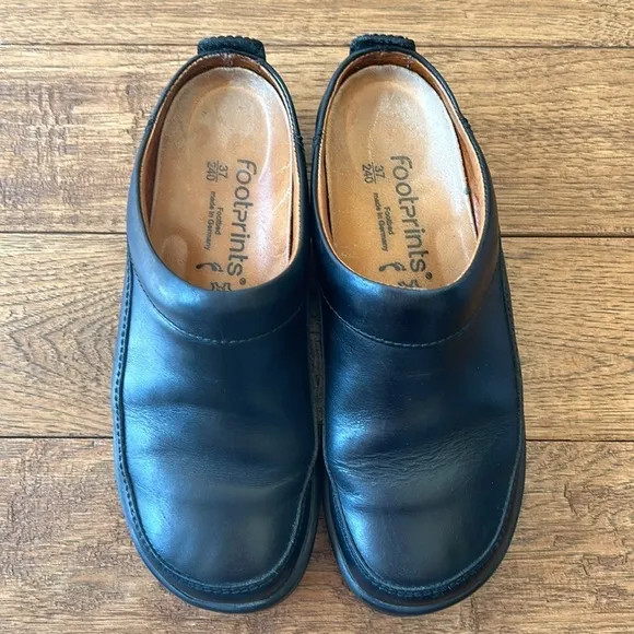 Footprints by Birkenstock Ashby Black Leather Clogs Mules Comfort Shoes Size 37