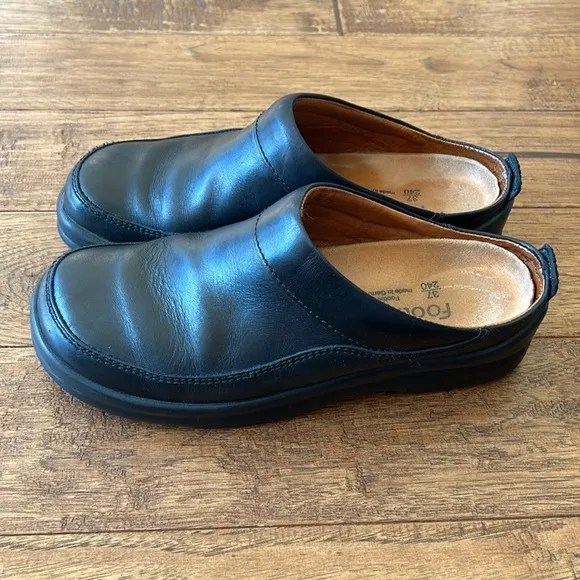 Footprints by Birkenstock Ashby Black Leather Clogs Mules Comfort Shoes Size 37