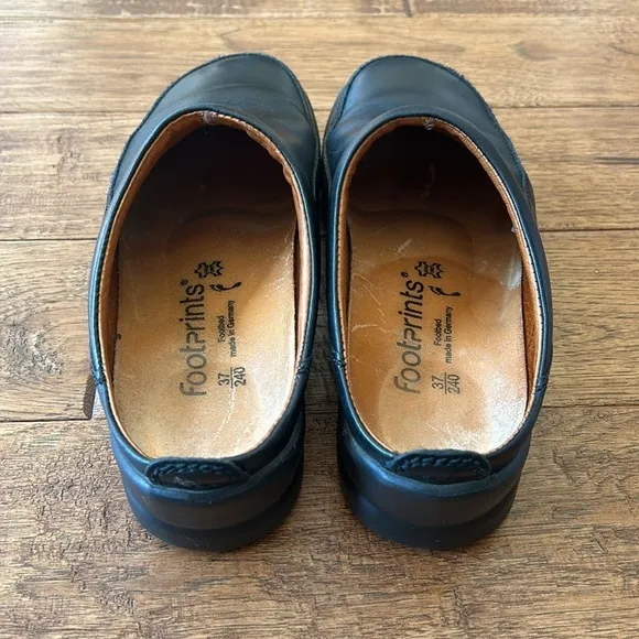Footprints by Birkenstock Ashby Black Leather Clogs Mules Comfort Shoes Size 37