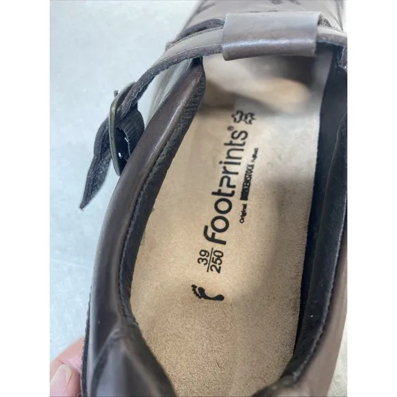 Footprints by Birkenstock T Strap Mary Jane Shoes Brown Leather 39 US 8 Flowers