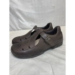 Footprints by Birkenstock T Strap Mary Jane Shoes Brown Leather 39 US 8 Flowers