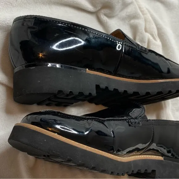 Franco Sarto Black Shiny Patent Leather Cypress Lug Sole Loafers