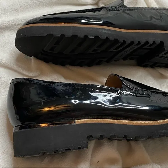 Franco Sarto Black Shiny Patent Leather Cypress Lug Sole Loafers