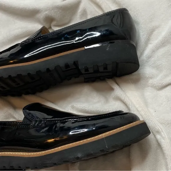 Franco Sarto Black Shiny Patent Leather Cypress Lug Sole Loafers