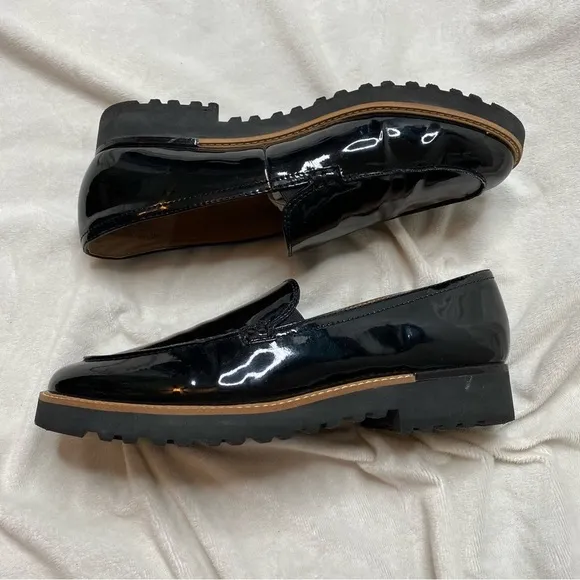 Franco Sarto Black Shiny Patent Leather Cypress Lug Sole Loafers