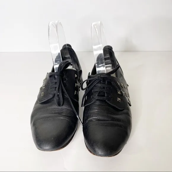 Freda Salvador Black Studded Leather Oxford Loafer CHANGE Shoes Size 6 US