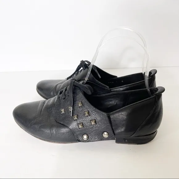 Freda Salvador Black Studded Leather Oxford Loafer CHANGE Shoes Size 6 US