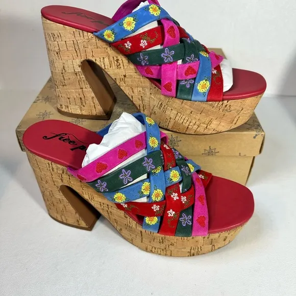 Free People Lisbon Platform Mules Cherry Heart Multi casual classic summer style
