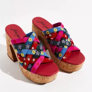 Free People Lisbon Platform Mules Cherry Heart Multi casual classic summer style