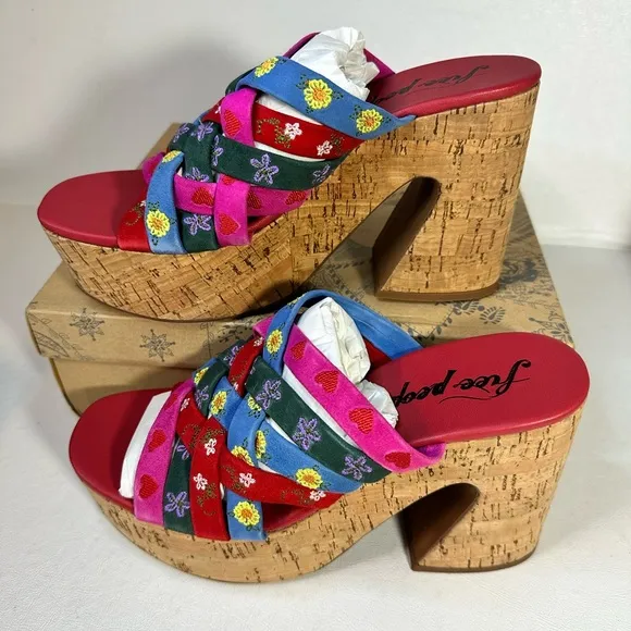 Free People Lisbon Platform Mules Cherry Heart Multi casual classic summer style