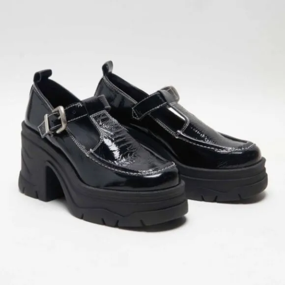 FREE PEOPLE Mayla NEW in BOX Black Patent Mary Jane T Strap Platform Shoes