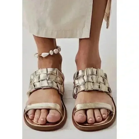 Free People Woven River Slip-On Sandals Size 38 Gold Color