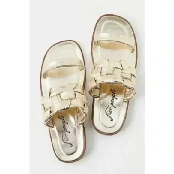 Free People Woven River Slip-On Sandals Size 38 Gold Color