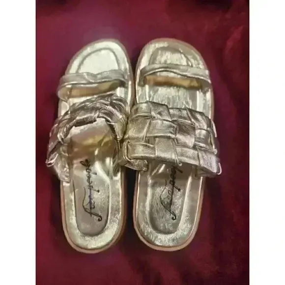 Free People Woven River Slip-On Sandals Size 38 Gold Color
