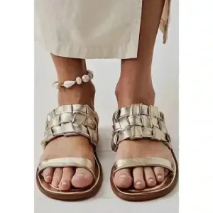 Free People Woven River Slip-On Sandals Size 38 Gold Color