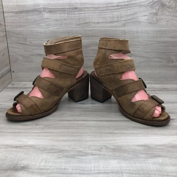 Freebird Sandals Womens 9 Quail Brown Leather Buckle Strap Heeled Shoes