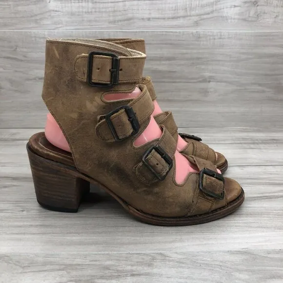 Freebird Sandals Womens 9 Quail Brown Leather Buckle Strap Heeled Shoes