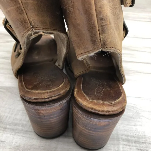 Freebird Sandals Womens 9 Quail Brown Leather Buckle Strap Heeled Shoes