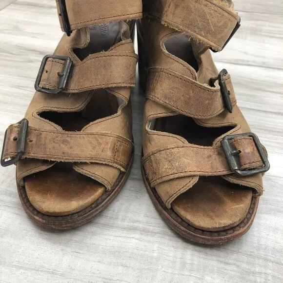 Freebird Sandals Womens 9 Quail Brown Leather Buckle Strap Heeled Shoes