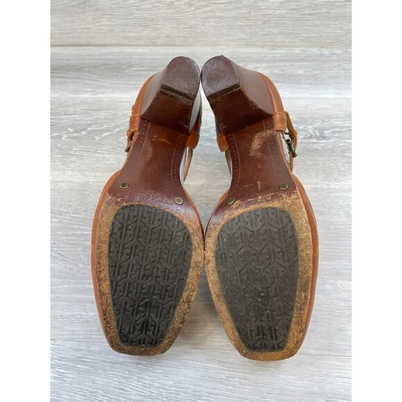 Frye Andie  T-Strap Women's Brown Leather Ankle Strap Buckle Mary Jane Pump 8.5