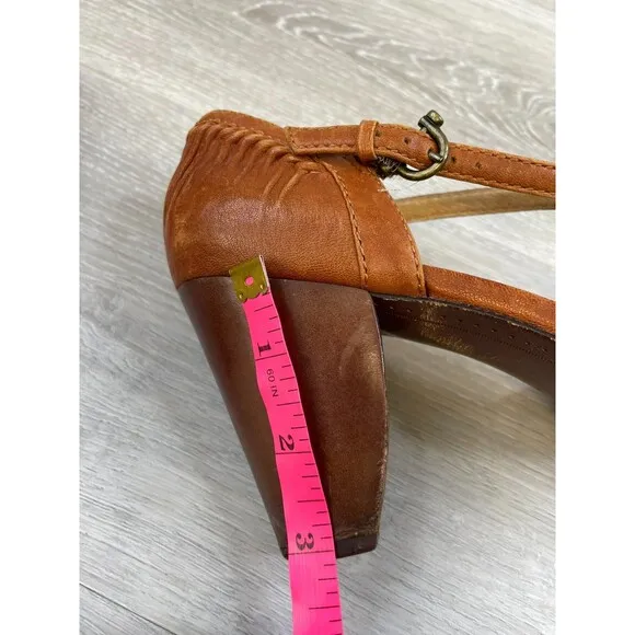 Frye Andie  T-Strap Women's Brown Leather Ankle Strap Buckle Mary Jane Pump 8.5
