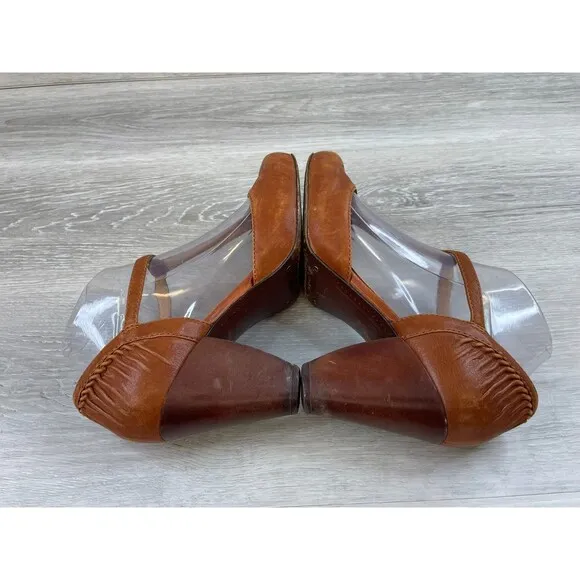 Frye Andie  T-Strap Women's Brown Leather Ankle Strap Buckle Mary Jane Pump 8.5