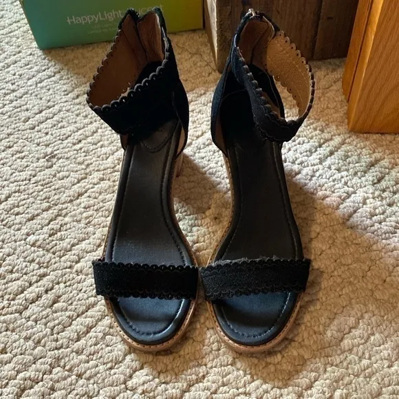 FRYE BLACK BACK ZIP STRAP HEAL sAndles shoes SIZE 8