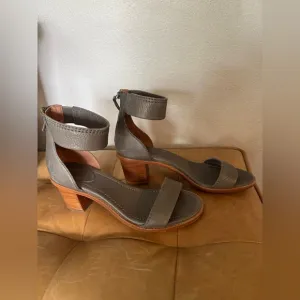 Frye Brielle back zip women’s grey leather zipper strap heels shoes