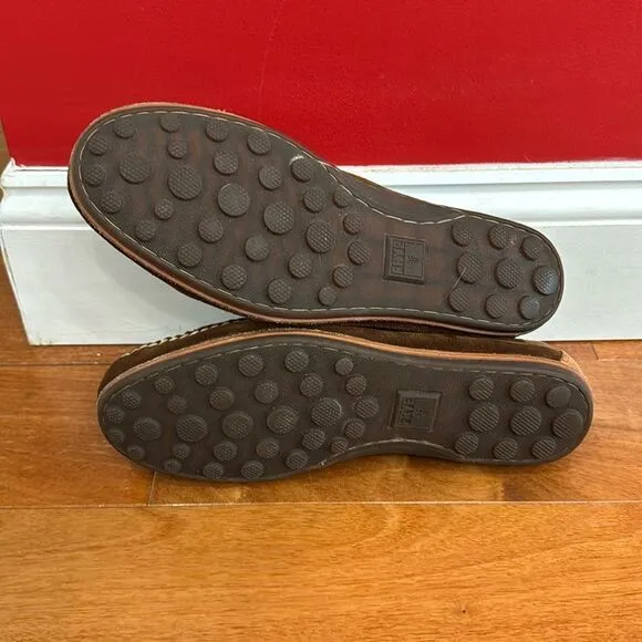FRYE Men's Harris Tie Slip-On Brown Suede  Loafer driver size 9.5