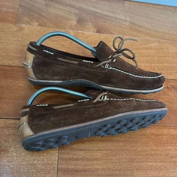 FRYE Men's Harris Tie Slip-On Brown Suede  Loafer driver size 9.5