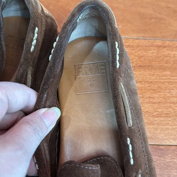 FRYE Men's Harris Tie Slip-On Brown Suede  Loafer driver size 9.5