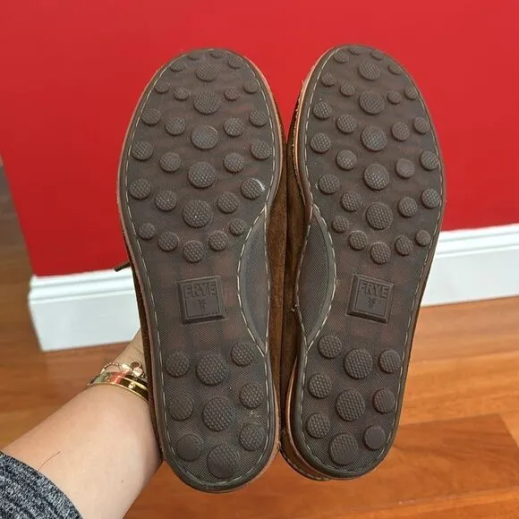 FRYE Men's Harris Tie Slip-On Brown Suede  Loafer driver size 9.5