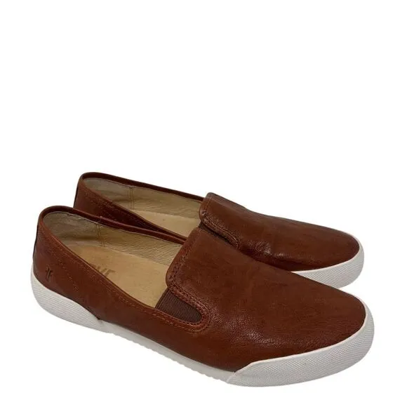 Frye Mia‎ Women's 8 Slip On Brown Cognac Leather Sneaker Loafer Casual Shoe