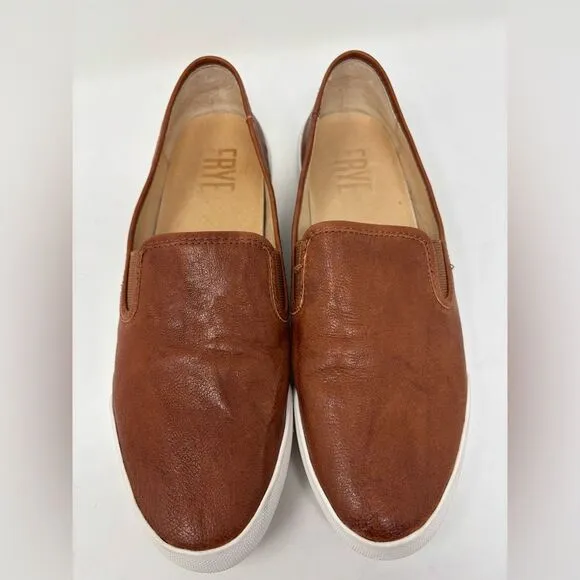 Frye Mia‎ Women's 8 Slip On Brown Cognac Leather Sneaker Loafer Casual Shoe