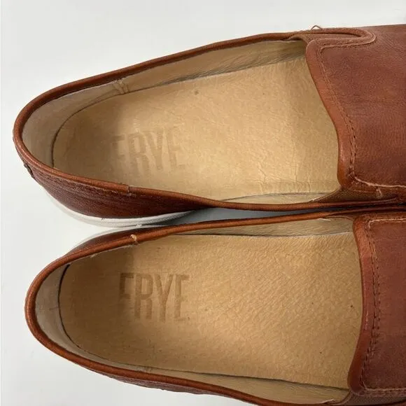 Frye Mia‎ Women's 8 Slip On Brown Cognac Leather Sneaker Loafer Casual Shoe