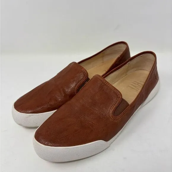 Frye Mia‎ Women's 8 Slip On Brown Cognac Leather Sneaker Loafer Casual Shoe