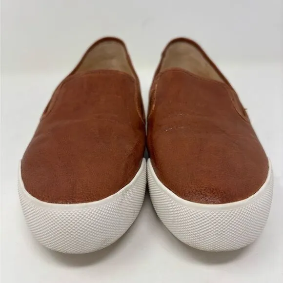 Frye Mia‎ Women's 8 Slip On Brown Cognac Leather Sneaker Loafer Casual Shoe