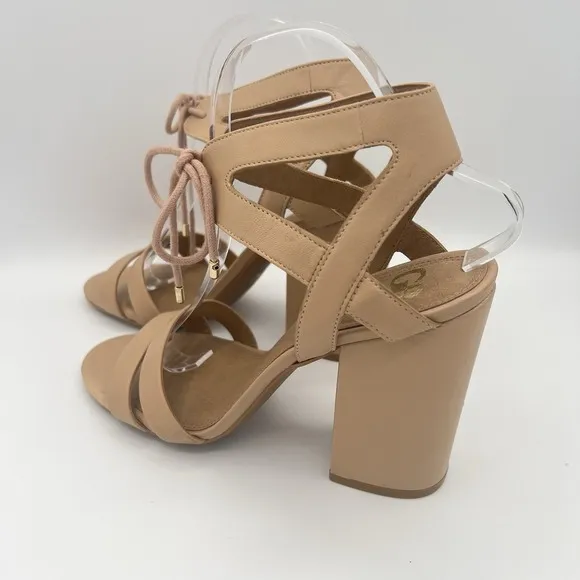 GB Gianni Bini Open Toe Heels Women 9.5 Beige Tan Leather Ankle Strap