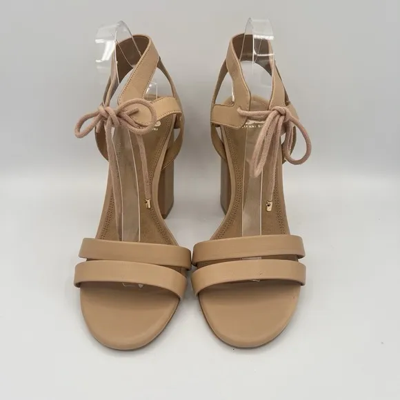 GB Gianni Bini Open Toe Heels Women 9.5 Beige Tan Leather Ankle Strap
