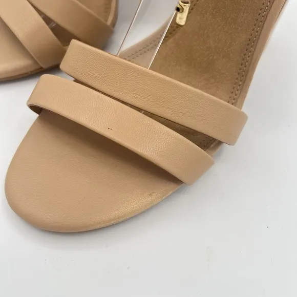 GB Gianni Bini Open Toe Heels Women 9.5 Beige Tan Leather Ankle Strap